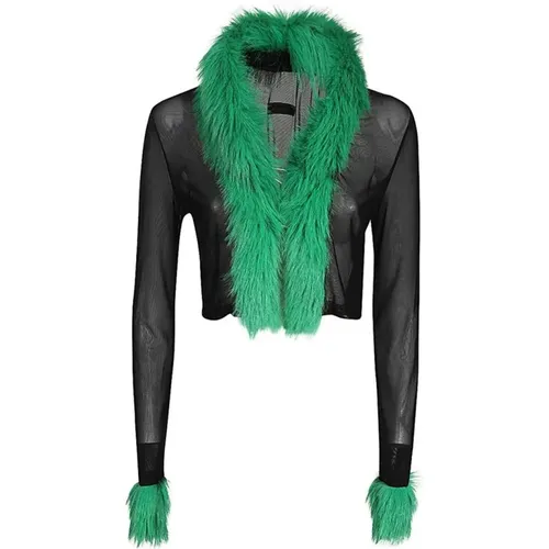 Cardigans, female, , Size: M Technical Fabric Cardigan with Faux Fur - Heron Preston - Modalova