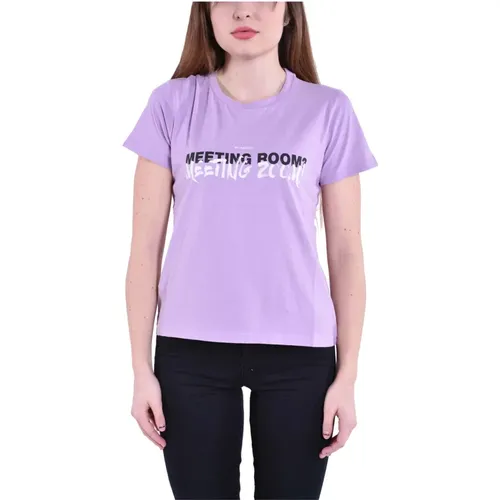 Lilac T-Shirt with Unique Print , female, Sizes: S, XS, L, M - pinko - Modalova