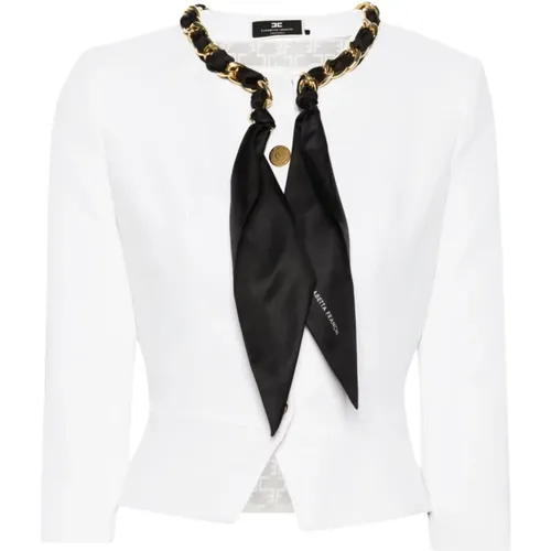 Chain Detail Ivory Jacket , female, Sizes: XL, S - Elisabetta Franchi - Modalova