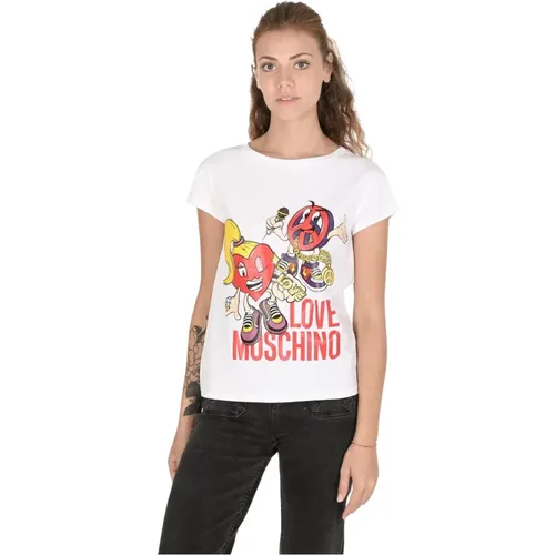 Weißes Baumwoll-Spandex-T-Shirt - Love Moschino - Modalova