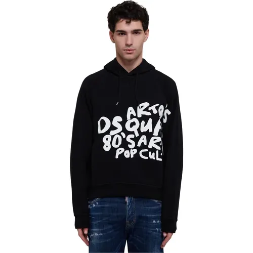 Hoodies, male, , Size: L Cotton Hooded Sweatshirt with Logo - Dsquared2 - Modalova