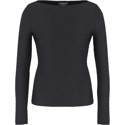 Gerippter Jersey-Pullover Bootsausschnitt Langarm , Damen, Größe: XL - Emporio Armani - Modalova