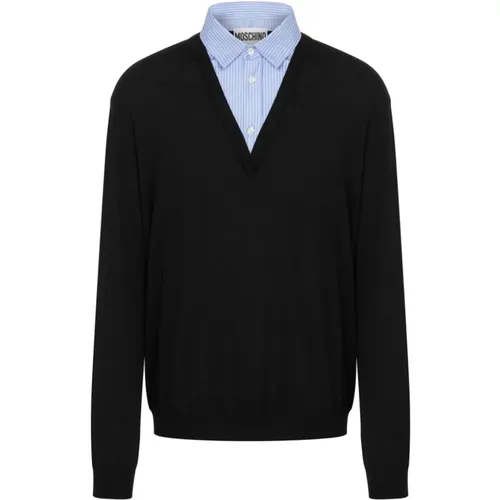 Layered Design Sweater Shirt Collar , male, Sizes: 2XL, M, S, L, XL - Moschino - Modalova