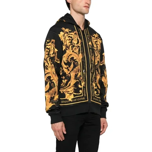 Zip-throughs, male, , Size: S Baroque Print Zip Sweatshirt - Versace Jeans Couture - Modalova
