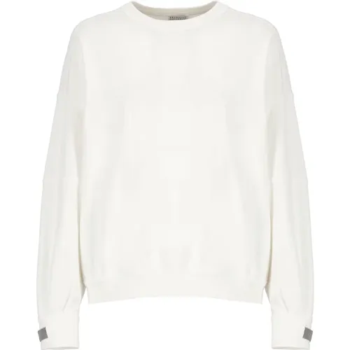 Weiße Baumwoll-Sweatshirt mit Messingdetails - BRUNELLO CUCINELLI - Modalova