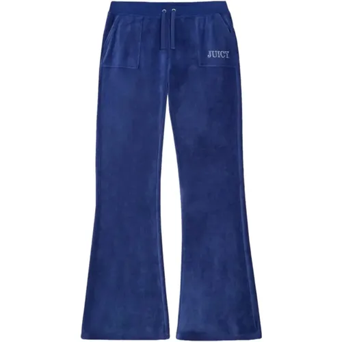 Blaue Samt Logo Bestickte Hose , Damen, Größe: S - Juicy Couture - Modalova