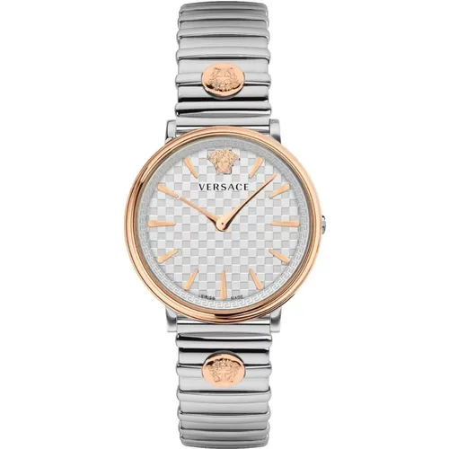 V-Circle Stainless Steel Watch White Dial , female, Sizes: ONE SIZE - Versace - Modalova
