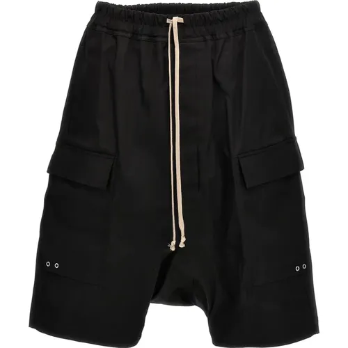 Schwarze Cargo Shorts mit elastischem Bund und Taschen - Rick Owens - Modalova