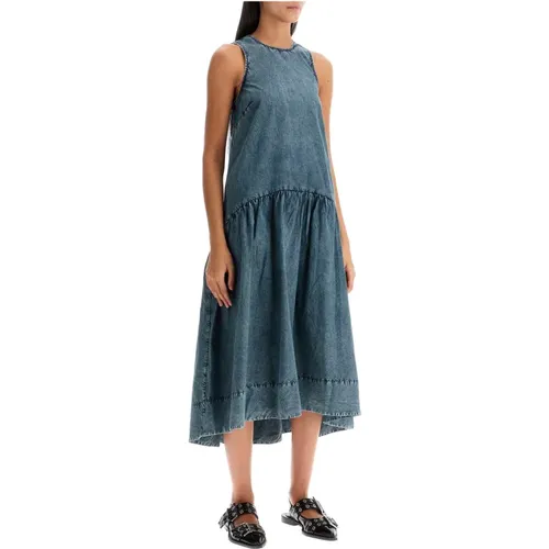 Gerüschtes Ausgestelltes Popeline Midi Kleid , Damen, Größe: XS - Ganni - Modalova