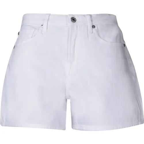 Weiße Baumwoll High-Rise Raw-Cut Shorts - 7 For All Mankind - Modalova