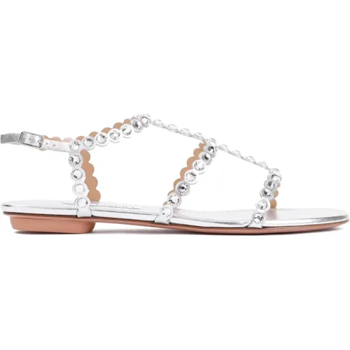 Flat Sandals, female, , Size: 8 US Silver Tequila Flat Sandal - Aquazzura - Modalova