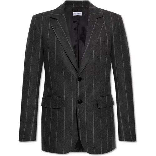 Blazers, male, , Size: L Wool Blazer with Striped Pattern - Burberry - Modalova