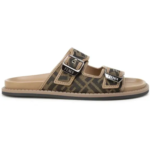 Sliders, male, , Size: 8 US Flat Sandals with FF Jacquard Pattern - Fendi - Modalova