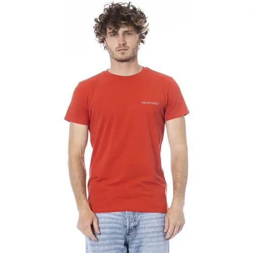 Rotes Logo Print Crew Neck T-Shirt , Herren, Größe: L - Trussardi - Modalova