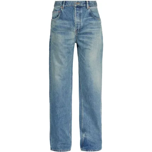 Straight Jeans, male, , Size: W32 Washed Denim Straight Leg Jeans - Saint Laurent - Modalova