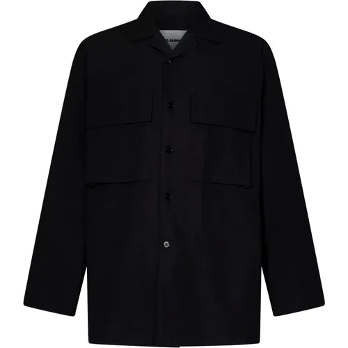 Schwarze Hemden mit Knopfleiste und aufgesetzten Taschen , Herren, Größe: L - Jil Sander - Modalova