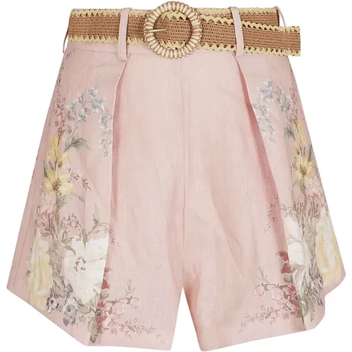 Blumige Rosa & Lila Leinen Shorts - Zimmermann - Modalova