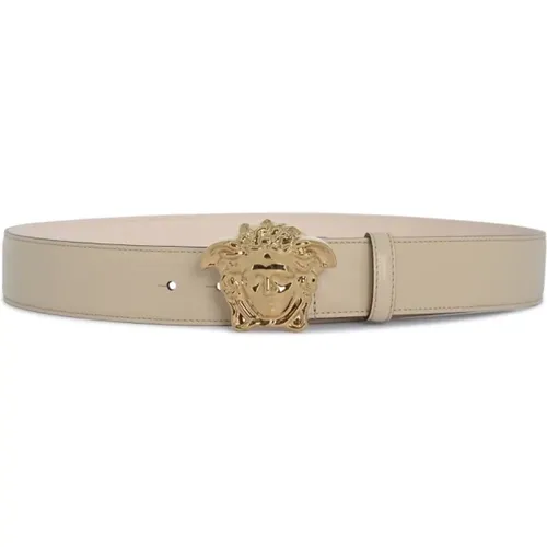 Medusa Buckle Leather Belt Sand , unisex, Sizes: 100 CM, 85 CM, 90 CM, 95 CM - Versace - Modalova