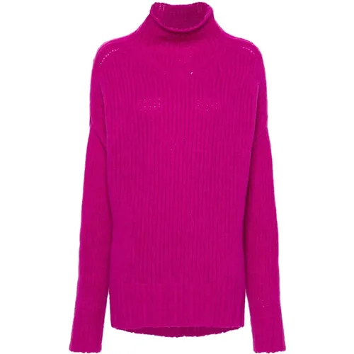 Turtlenecks, female, , Size: S/M Fuchsia Knit High Neck Sweater - Lanvin - Modalova