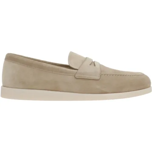 Loafers, male, , Size: 10 US Suede Sand Moccasin Flat Shoes - Church's - Modalova