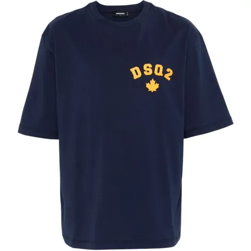 Blau Logo Patch Crew Neck T-shirt , Herren, Größe: S - Dsquared2 - Modalova