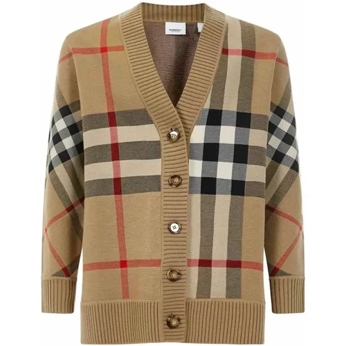 Check Technical Wool Jacquard Cardigan , female, Sizes: S, 2XS, L, M, XS - Burberry - Modalova