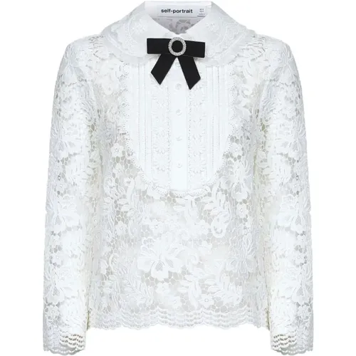 Blouses, female, , Size: 2XS Cotton Lace Blouse with Bow - Self Portrait - Modalova