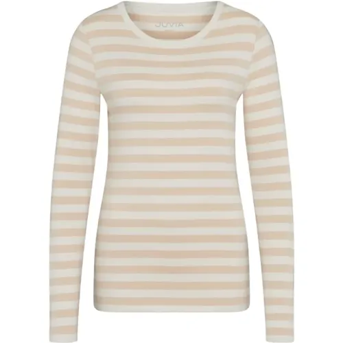 Striped Round Neck T-shirt Beige , female, Sizes: M, S, XS - Juvia - Modalova