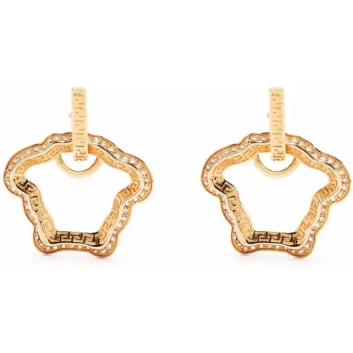 Golden Medusa Crystal Earrings Pair , female, Sizes: ONE SIZE - Versace - Modalova