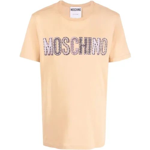 Logo-Patch Baumwoll T-Shirt, , Herren, Größe: 2XL - Moschino - Modalova