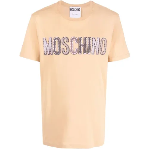 T-Shirts, male, , Size: 2XL Logo-Patch Cotton T-shirt - Moschino - Modalova