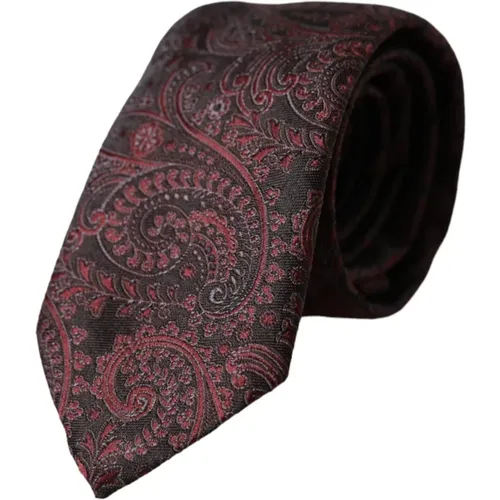 Ties, male, , Size: ONE SIZE Burgundy Silk Tie with Bordeaux Pattern - Dolce & Gabbana - Modalova