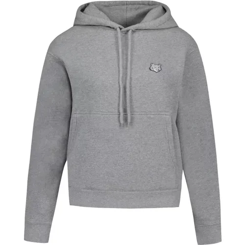 Hoodies, male, , Size: L Fox Head Patch Hoodie Grey Melange - Maison Kitsuné - Modalova