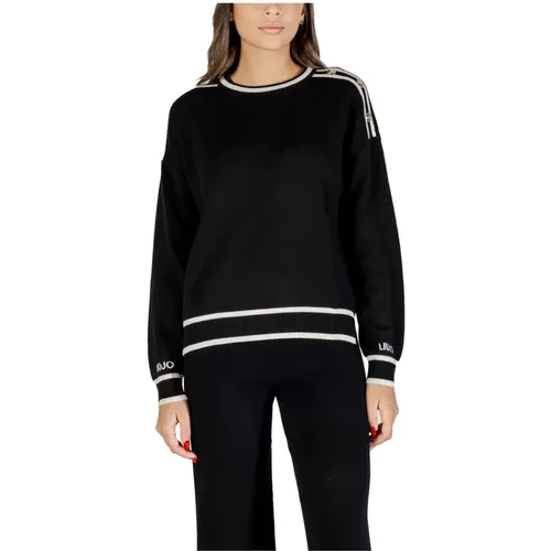 Round-neck Knitwear, female, , Size: L Chiusa Sweater with Zipper Detail - Liu Jo - Modalova