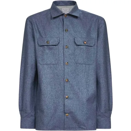 Casual Shirts, male, , Size: 2XL Italian Collar Long Sleeve Shirt - BRUNELLO CUCINELLI - Modalova