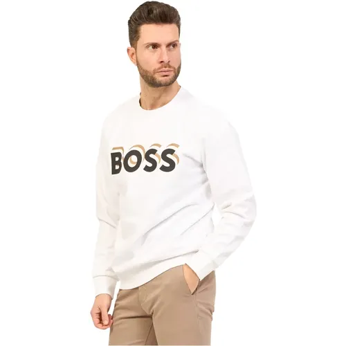 Weißer Sweater mit Logo-Print , Herren, Größe: XL - Hugo Boss - Modalova