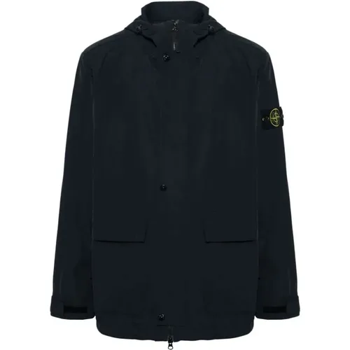 Compass-badge navy hooded jacket , male, Sizes: L, XL, 2XL - Stone Island - Modalova
