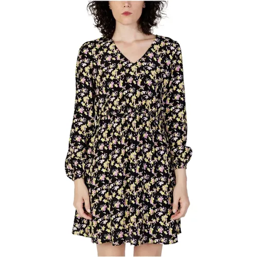 Short Dresses, female, , Size: M Floral V-Neck Long Sleeve Dress - Jacqueline de Yong - Modalova