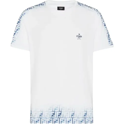 FF Monogram Faded Print Avio T-Shirt in White , male, Sizes: 2XL, M, S, L, XL - Fendi - Modalova