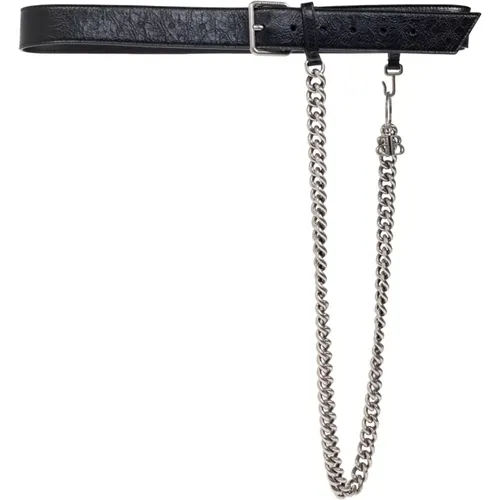 Belts, male, , Size: 100 CM Leather belt with chain - Balenciaga - Modalova