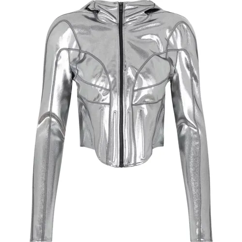 Chrome Silver Metallic Hooded Jacket , female, Sizes: 2XS - Mugler - Modalova