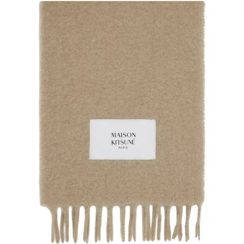 Alpaca Knit Scarf with Fringes , male, Sizes: ONE SIZE - Maison Kitsuné - Modalova