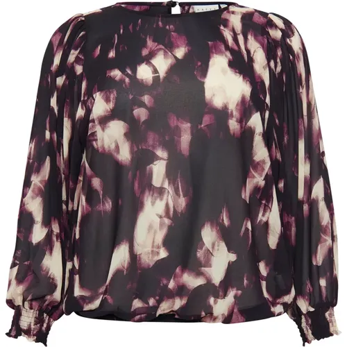 Blouses, female, , Size: 5XL Purple Blurry Graphics Puff Sleeve Blouse - Kaffe Curve - Modalova