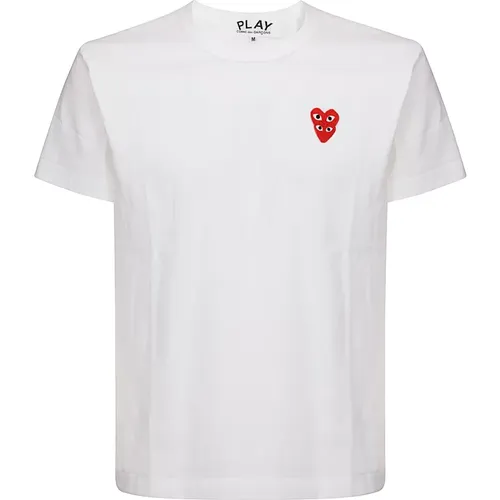 T-Shirts, male, , Size: M Cotton T-Shirt with Double Heart - Comme des Garçons Play - Modalova