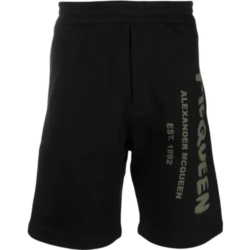 Schwarze Shorts mit Logo-Print - alexander mcqueen - Modalova