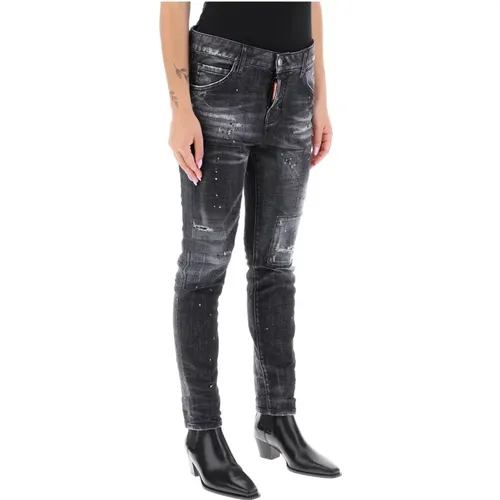 Distressed Skinny Jeans with Paint Splatters , female, Sizes: XS - Dsquared2 - Modalova