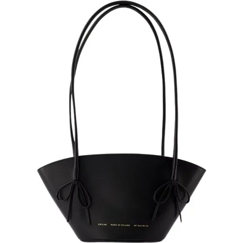 Schwarze Leder Shopper Tasche Mit Schleifen - Chylak - Modalova