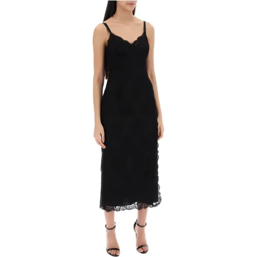 Midi lace dress with slit , female, Sizes: XS - Dolce & Gabbana - Modalova