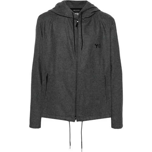 Zip-throughs, male, , Size: L Hooded Wool Sweatshirt - Y-3 - Modalova