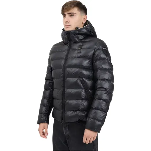 Herren Steppjacke mit Karomuster , Herren, Größe: 2XL - Blauer - Modalova